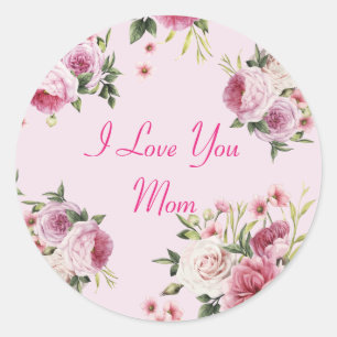 Pink I Love You Mum Classic Round Sticker