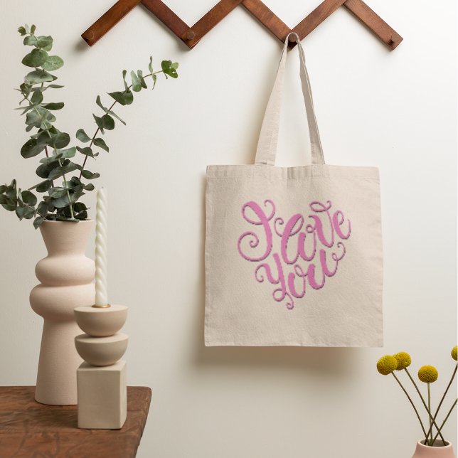 Pink I Love You Tote Bag (Creator Uploaded)