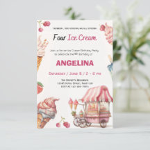 Pink Ice Cream 4th Birthday Invitation | Sweet Pas
