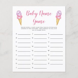 Pink Ice Cream Baby Name Shower Game