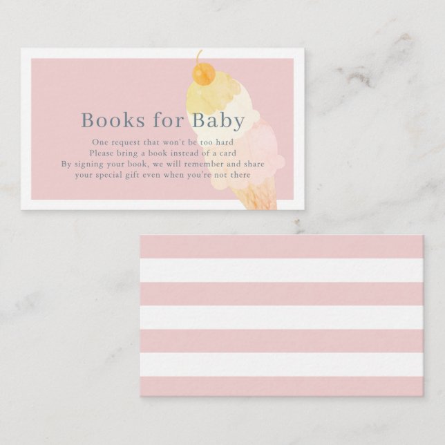 Pink Ice Cream Baby Shower Book Request Enclosure Card (Front/Back)