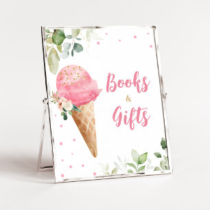 Pink Ice Cream Baby Shower Books and Gifts Sign