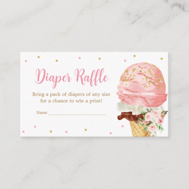 Pink Ice Cream Baby Shower Diaper Raffle Enclosure Card (Front)