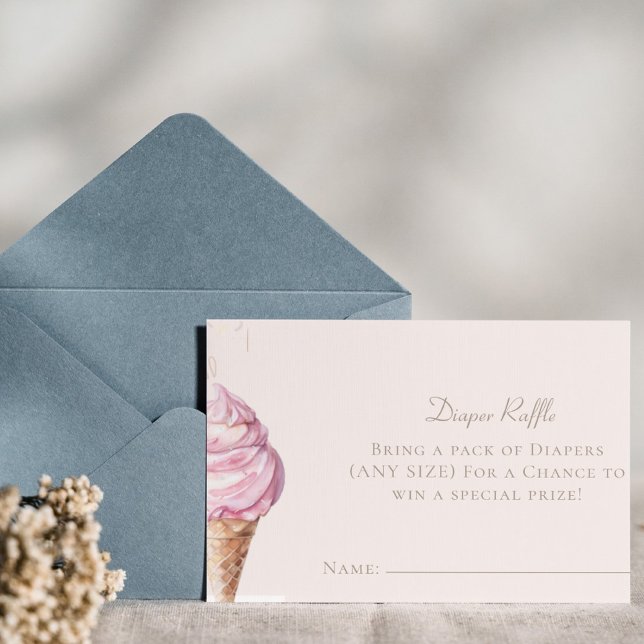 Pink Ice Cream Baby Shower Diaper Raffle Ticket  Enclosure Card (Creator Uploaded)