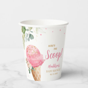 Pink Ice Cream Baby Shower  Paper Cups