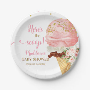 Pink Ice Cream Baby Shower Paper Plate