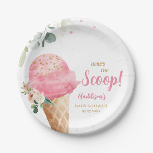 Pink Ice Cream Baby Shower  Paper Plate