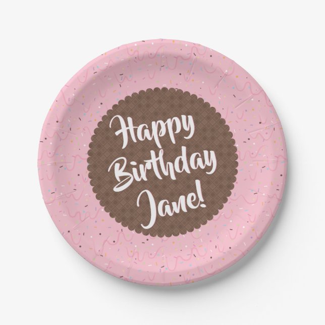 Pink Ice Cream Birthday Paper Plate (Front)