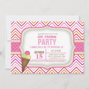 Pink Ice Cream Birthday Party Invitation