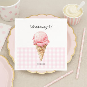 Pink Ice Cream Cone Birthday Napkin Personalized