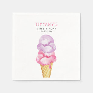 Pink Ice Cream Cone Birthday Party Napkin