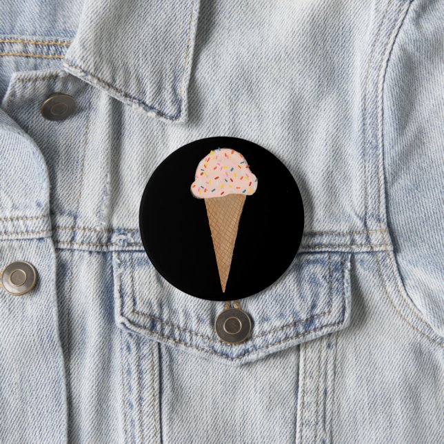 Pink Ice Cream Cone Coloured Pencil Art 7.5 Cm Round Badge (In Situ)