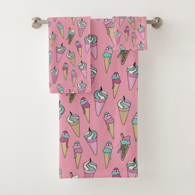 Pink Ice Cream Cone Gift pattern Bath Towel Set (Insitu)