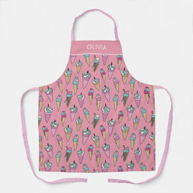 Pink Ice Cream Cone Gift pattern Personalised Name Apron (Front)
