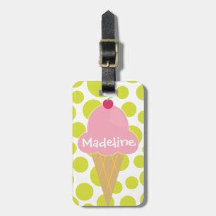 Pink Ice Cream Cone Personalised Luggage Tag
