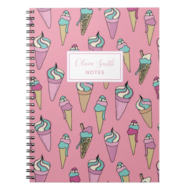 Pink Ice Cream Cone Personalised Notebook (Front)