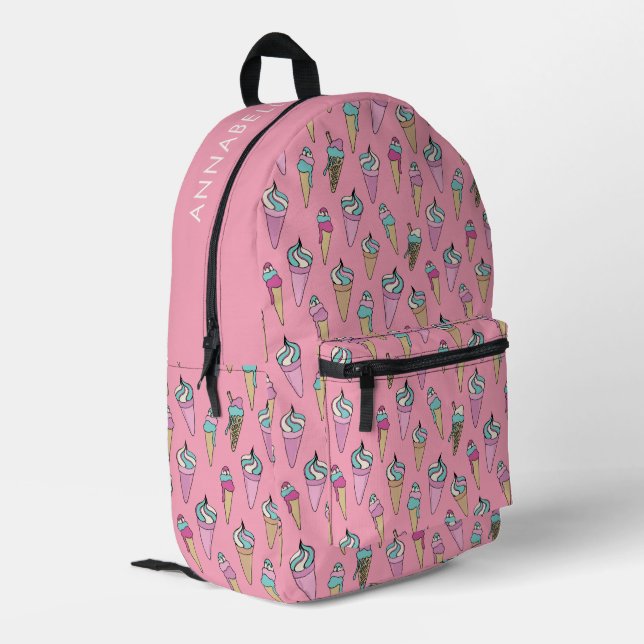 Pink Ice Cream Cone Printed Backpack (Back Corner Left)