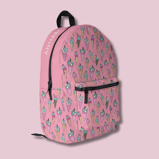 Pink Ice Cream Cone Printed Backpack (Pink Ice cream cone backpack)