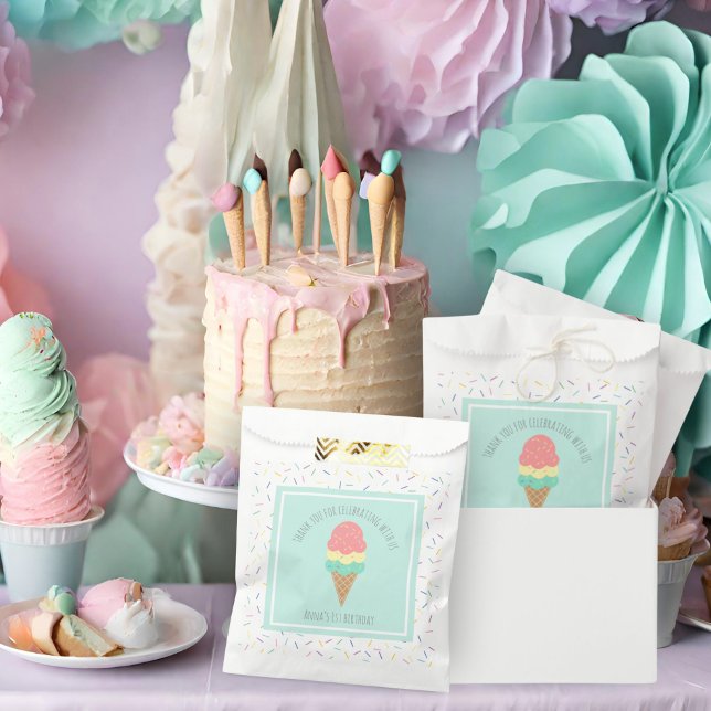 Pink ice cream cone & sprinkles sweet one birthday favour bags (Creator Uploaded)