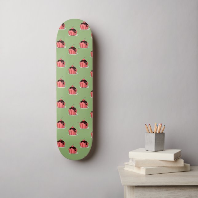 Pink ice cream cups on green skateboard (Wall Art)