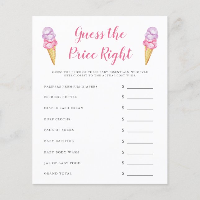 Pink Ice Cream Guess The Price Right Game (Front)
