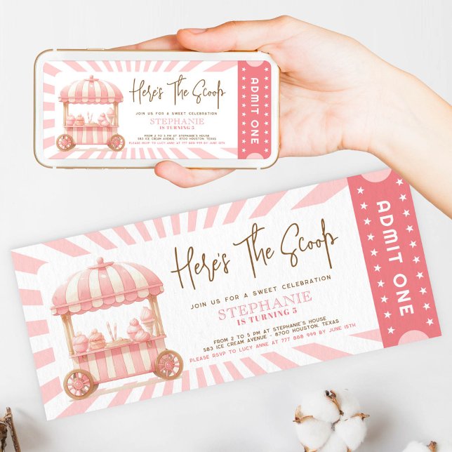 Pink Ice Cream Kids Birthday Invitation Ticket - (Creator Uploaded)