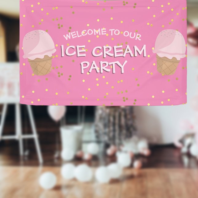 Pink Ice Cream Party Kids Birthday Banner (Perfect pink ice cream party banner for your perfect pink ice cream party!)