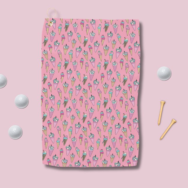 Pink Ice Cream pattern Golf Towel (Pink Ice Cream patterned golf towel)