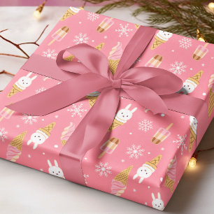 Pink Ice Cream Snowflake Christmas Pattern Wrapping Paper