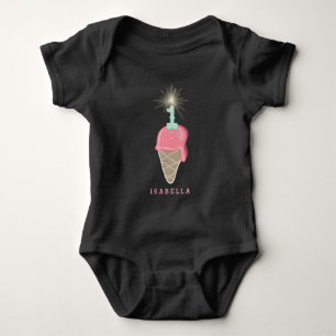 Pink Ice Cream Sparkler Girl 1st Birthday Party Baby Bodysuit