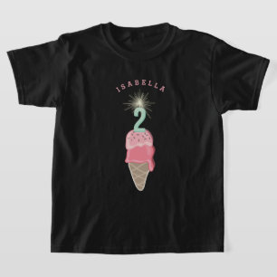 Pink Ice Cream Sparkler Girl 2nd Birthday Party T-Shirt