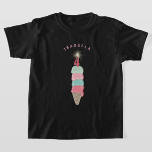 Pink Ice Cream Sparkler Girl 4th Birthday Party T-Shirt