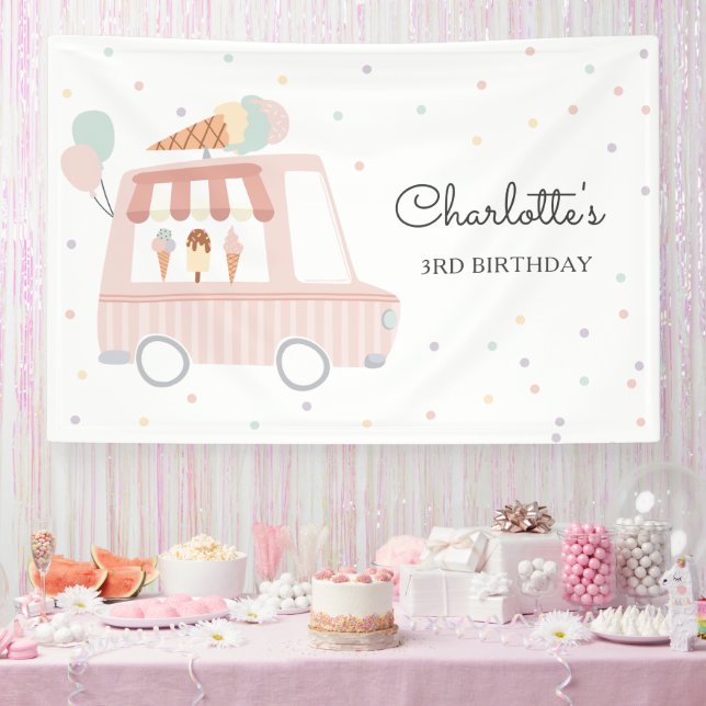Pink Ice Cream Truck Birthday Party Decor Welcome Banner (Party)
