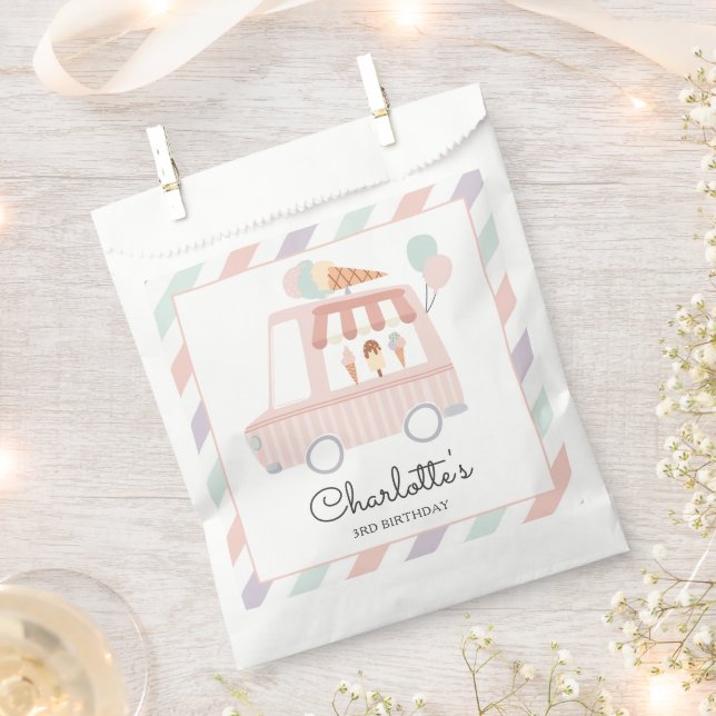 Pink Ice Cream Truck Birthday Party Decorations Favour Bags (Clipped)