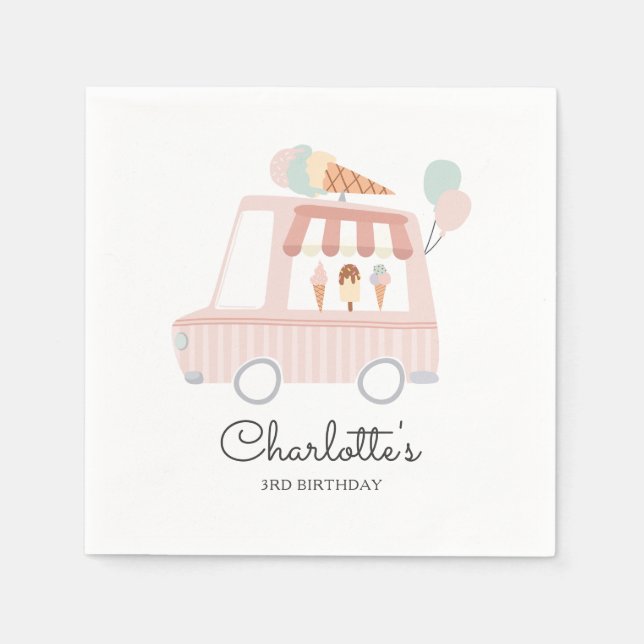 Pink Ice Cream Truck Birthday Party Decorations Napkin (Front)
