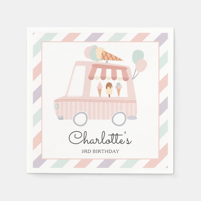 Pink Ice Cream Truck Birthday Party Decorations Napkin (Front)