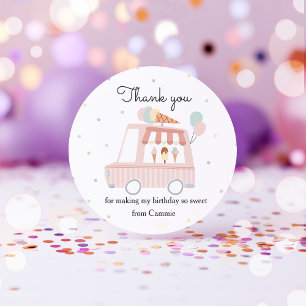 Pink Ice Cream Truck Birthday Party Favours Classic Round Sticker