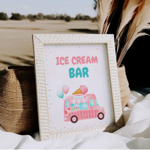 Pink Ice Cream Truck Ice Cream Bar Pedestal Sign