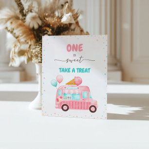 Pink Ice Cream Truck Treat Pedestal Sign