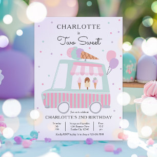 Pink Ice Cream Truck Two Sweet 2nd Birthday Party Invitation