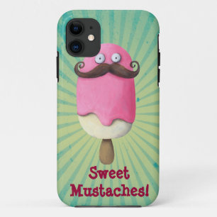 Pink Ice Cream with Moustaches iPhone 11 Case