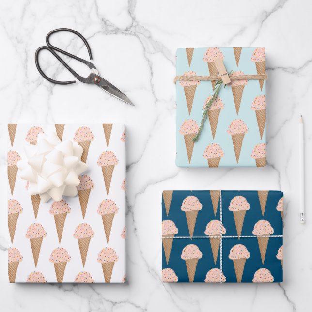 Pink Ice Cream with Sprinkles Modern Colourful Cut Wrapping Paper Sheet (Front)