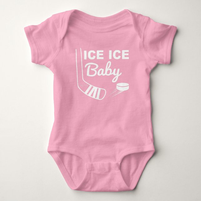 Pink Ice Ice Baby Girl Hockey Baby Bodysuit (Front)