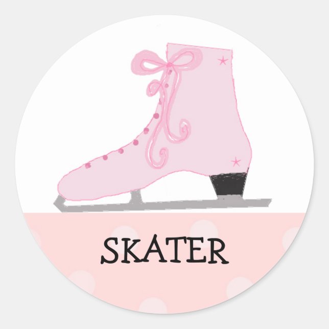 Pink Ice Skating Design Classic Round Sticker (Front)