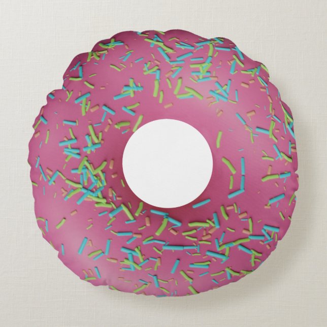 Pink iced donut round cushion (Front)