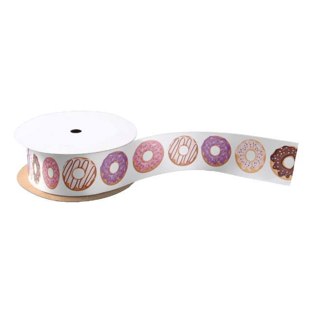Pink Iced Doughnuts With Sprinkles Pattern Party Satin Ribbon (Spool)