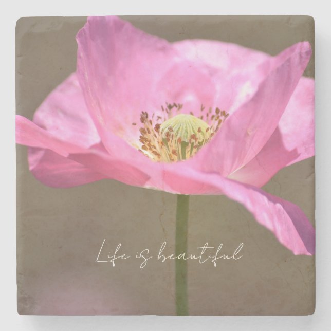 Pink Iceland Poppy Flower (photography by me) Stone Coaster (Front)