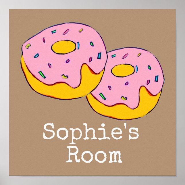 Pink icing dounut cute food art girl's room poster (Front)