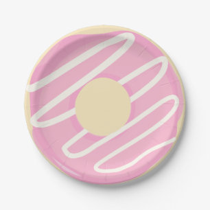 Pink Icing Glazed Doughnut Doughnut Paper Plate