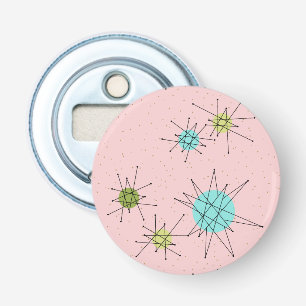 Pink Iconic Atomic Starbursts Button Bottle Opener